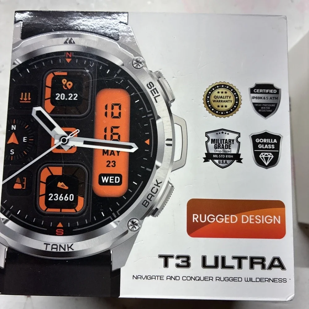 Kospet TANK T3 Ultra Rugged Smart Watch Black Silver 170+ Sports BT Calls Water…